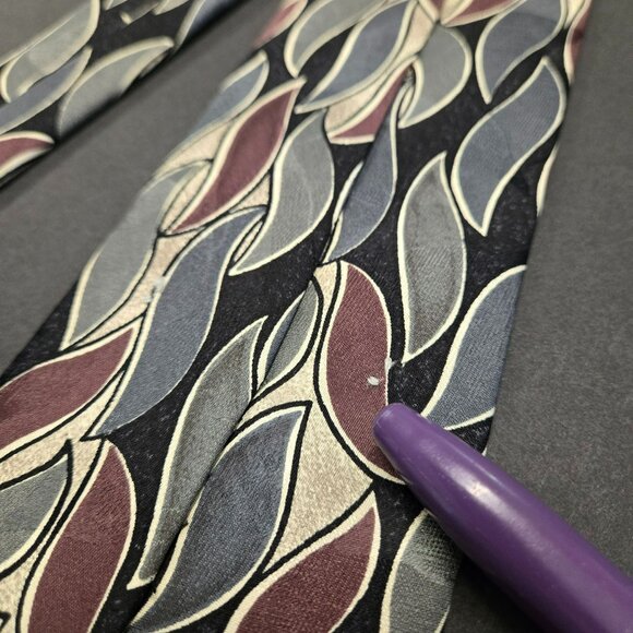 Vintage Hand Made Italy All Silk Floral Leaf Design Neck Tie 62x3.75" Earth Tone - Picture 5 of 6